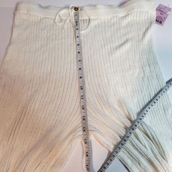 Wide-Leg Ribbed Knit Ivory Lounge Pants Siz XXL With Drawstring Waist Wild Fable - Picture 5 of 7